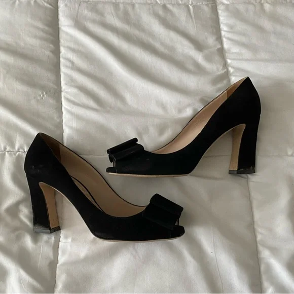 Miu Miu Black Suede Bow Peep Toe Pump - Picture 5 of 8